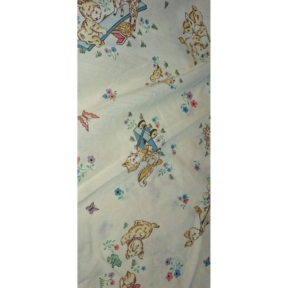 Vintage Woodland Animal Crib Sheet Yellow Squirrel Bunny Turtle Nursery Bedding